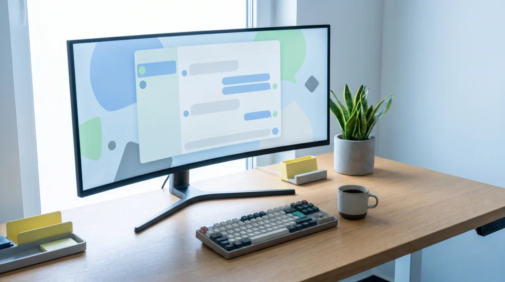 KI-Chatbot auf einem Monitor im hellen Büro