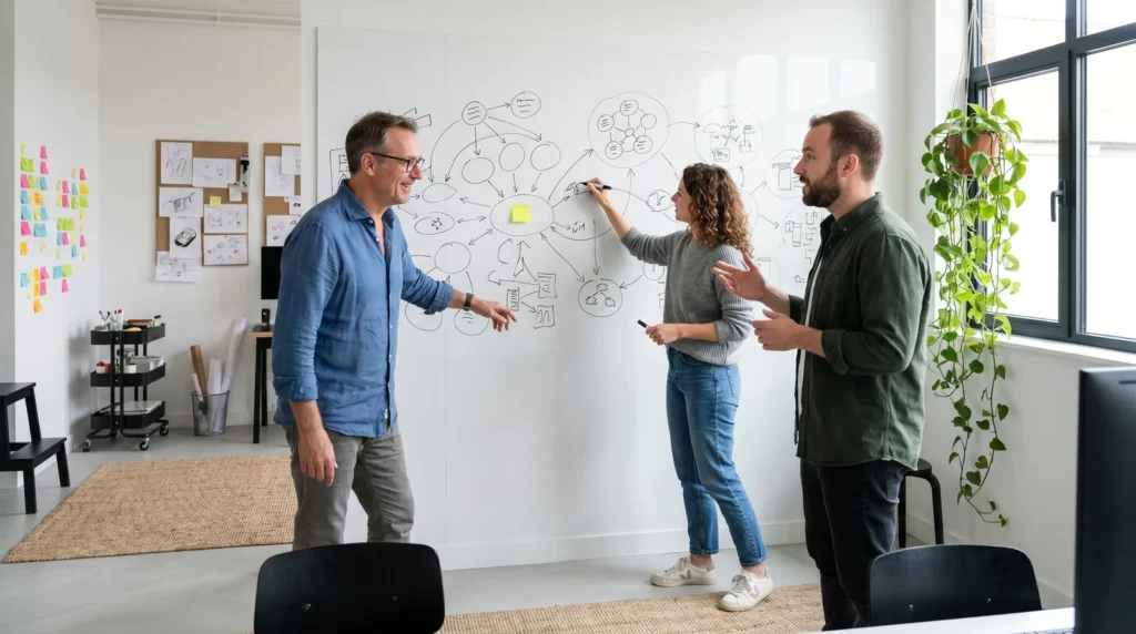 Brand-Voice-Workshop am Whiteboard