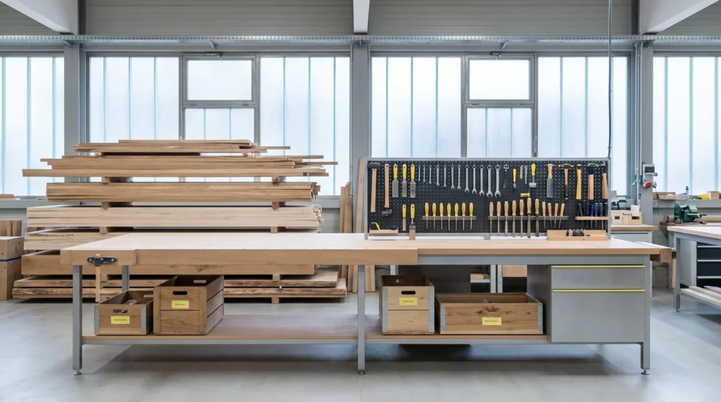 Handwerker bereitet ein Angebot in der Werkstatt vor