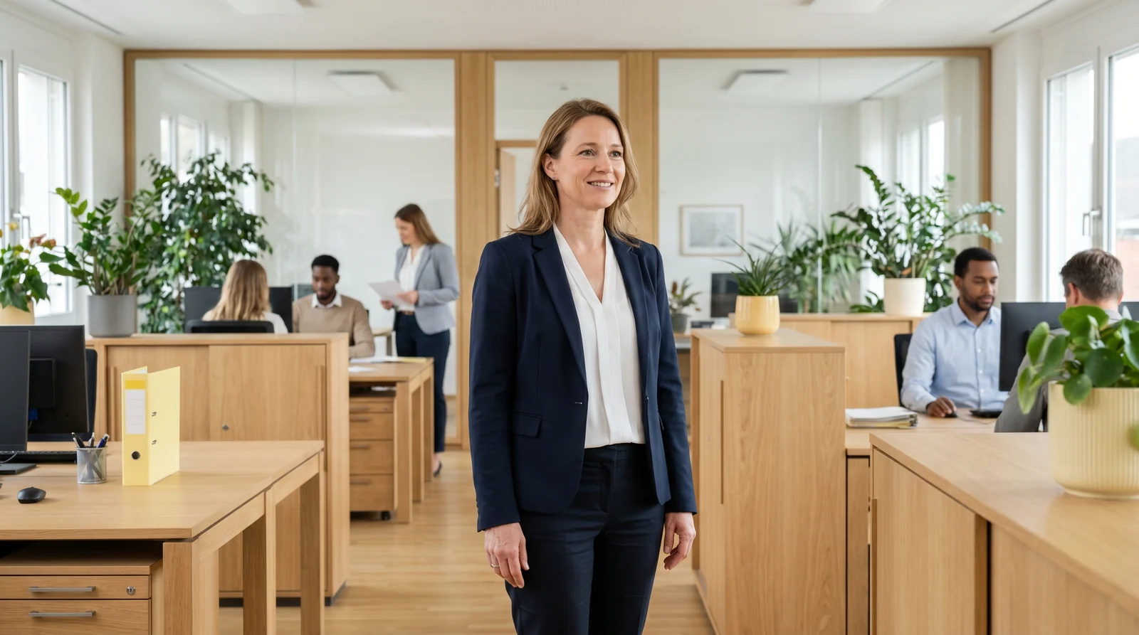 Selbstbewusste Hausverwalterin in einem hellen modernen Büro