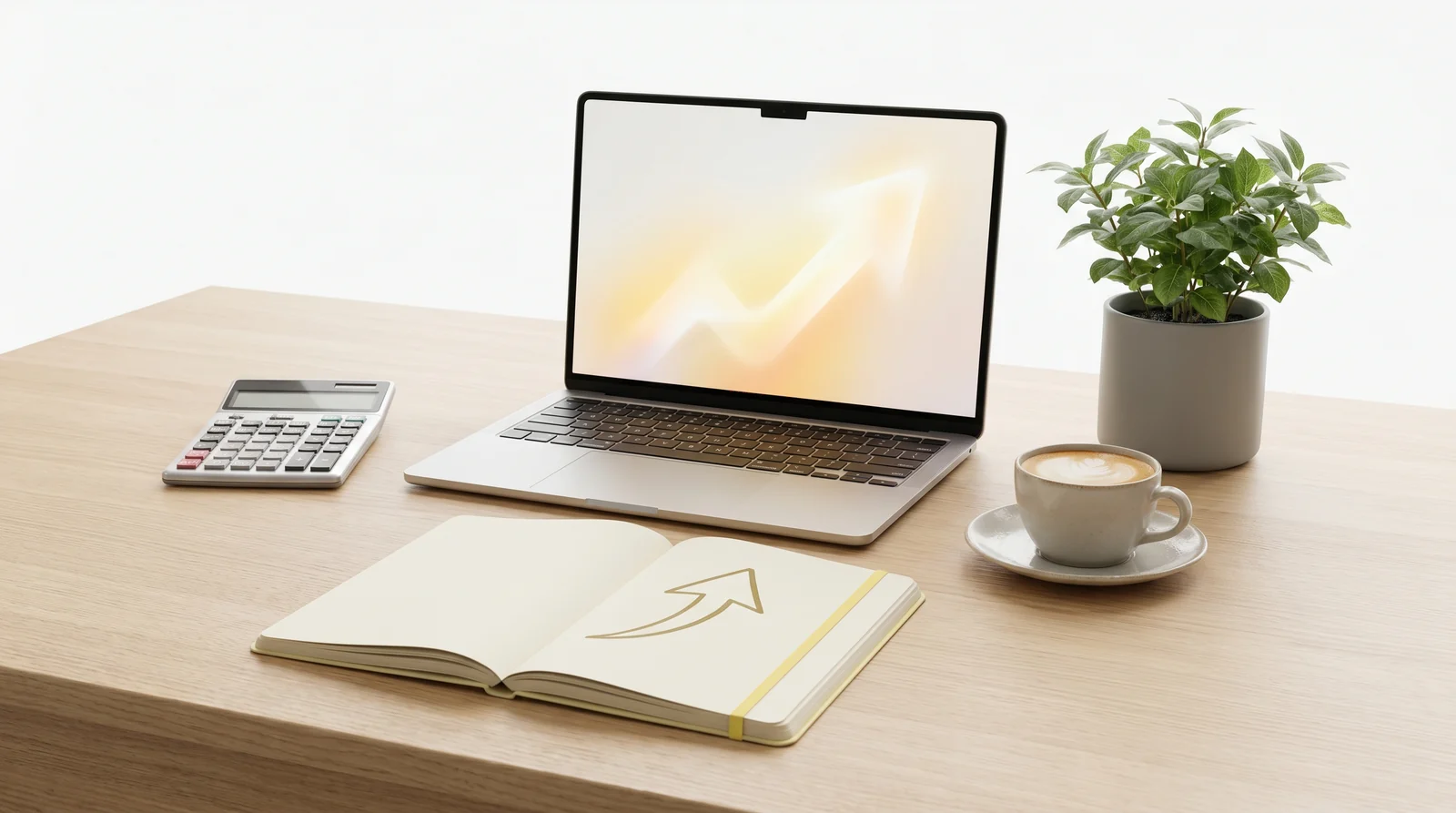 Schreibtisch mit Taschenrechner und Laptop als Sinnbild für Return on Investment