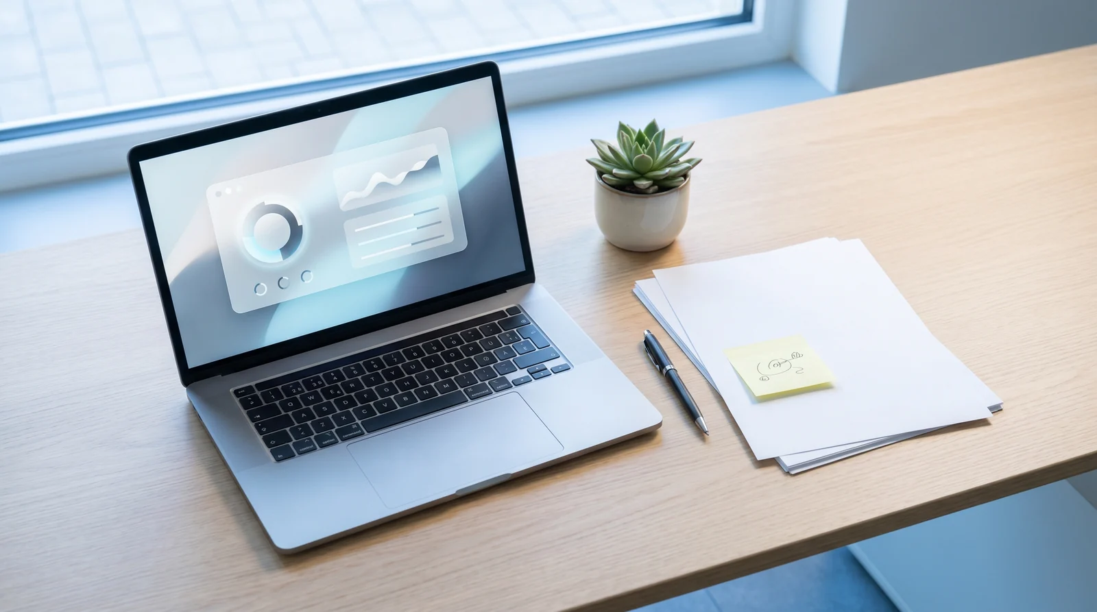 Laptop mit Datenauswertung am Arbeitsplatz