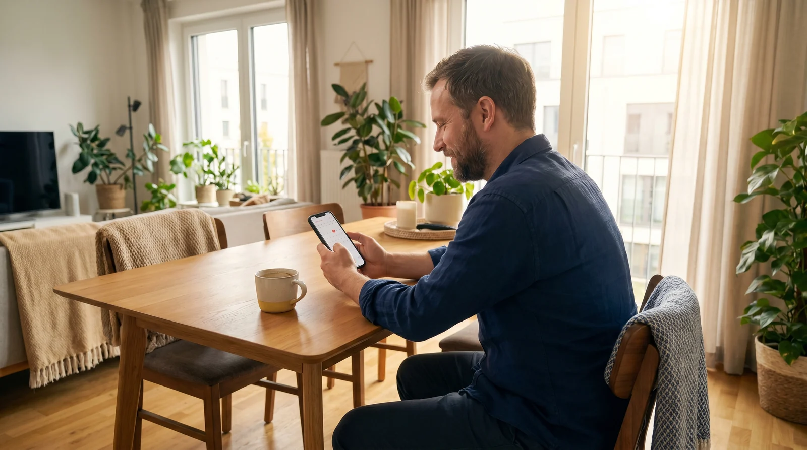Patient schaut zu Hause auf den Terminkalender im Smartphone