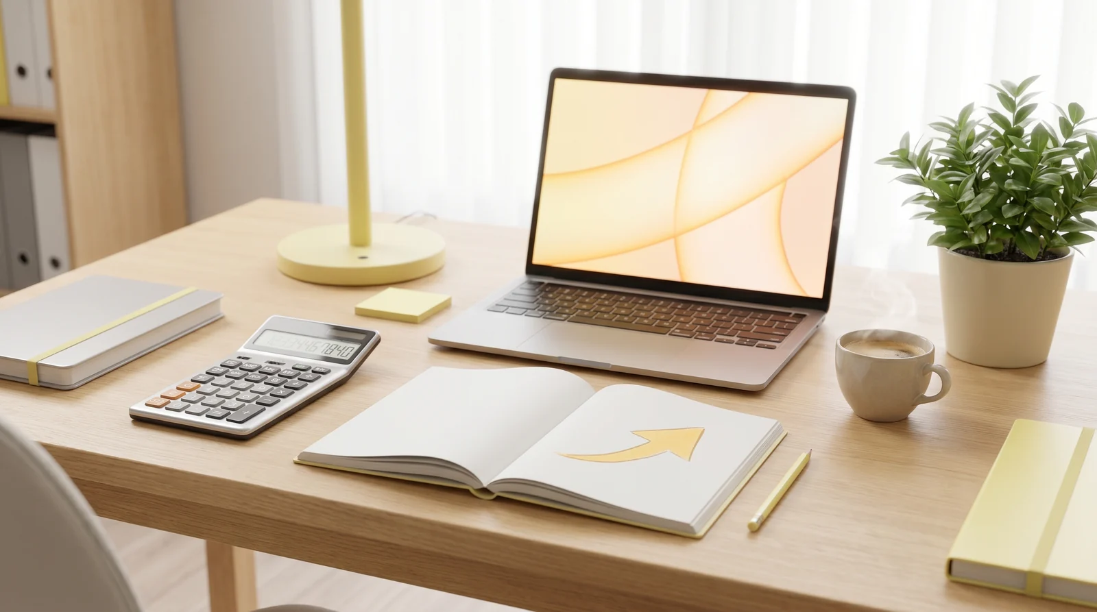 Steuerberatungs-Schreibtisch mit Taschenrechner und Laptop als Sinnbild für den ROI