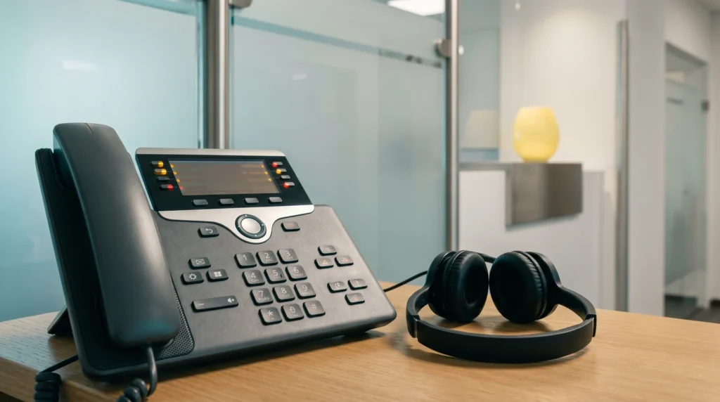 Mehrleitungstelefon am Arbeitsplatz als Sinnbild des KI-Telefonassistenten