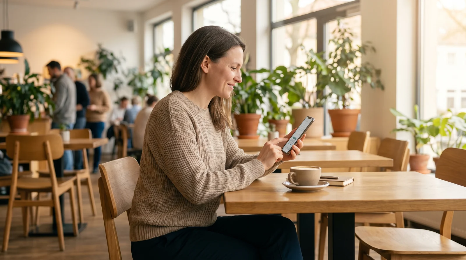 Patientin bucht unterwegs einen Arzttermin bequem über das Smartphone